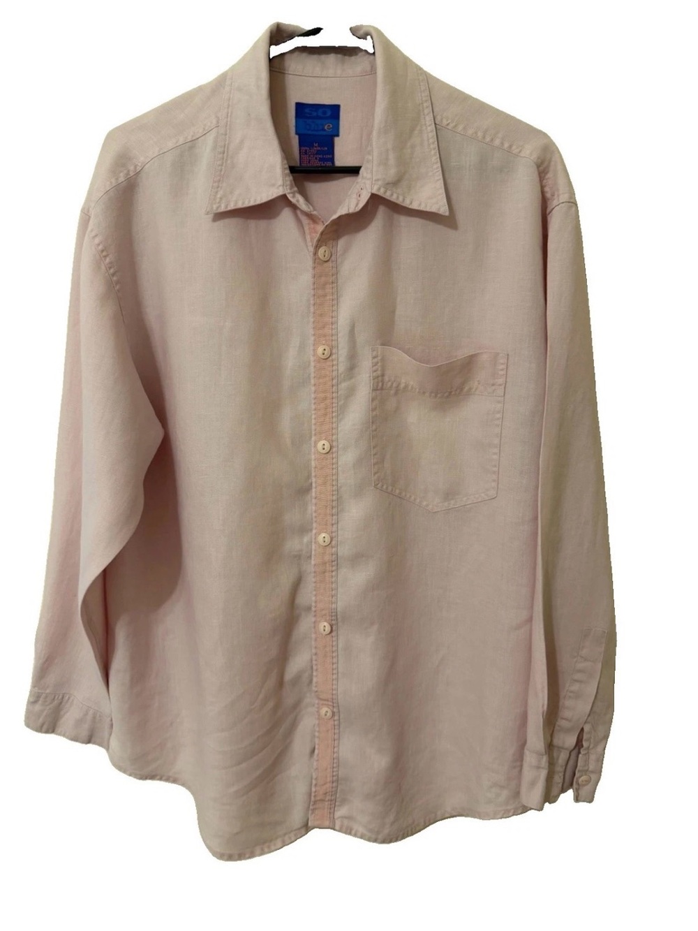 VTG So Blu 100% Linen Shirt Pink Long Sleeve Button Up Hong Kong Mens Medium